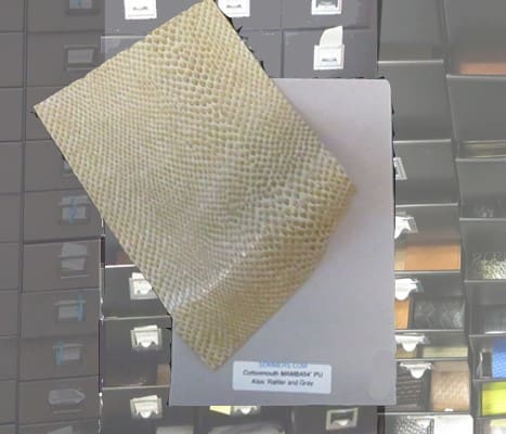 reptile-pattern vinyl swatch on sample card