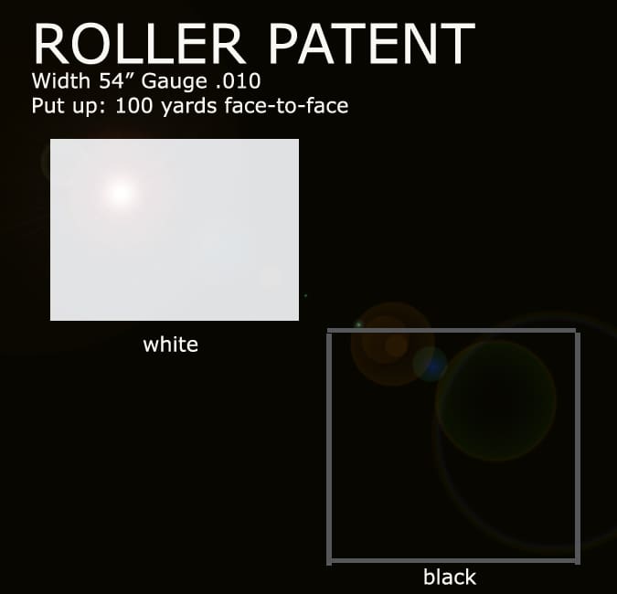 White and black roller patent fabric samples.